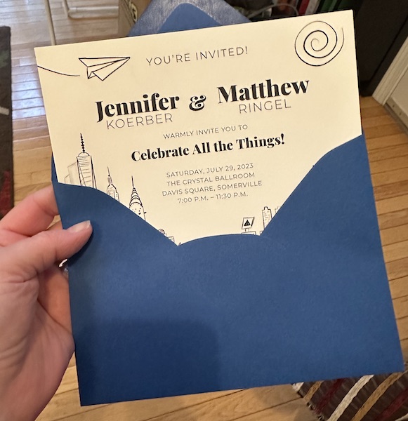 Invite in blue envelope